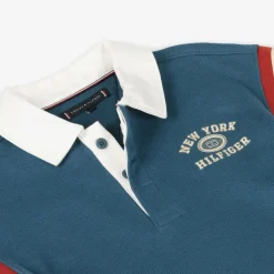 Tommy Hilfiger Boys Blue Cotton Varsity Logo Rugby Shirt Hot