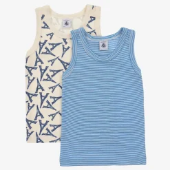 Petit Bateau Boys Blue Cotton Vests (2 Pack) Online