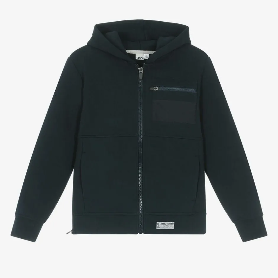 iDO Junior Boys Blue Cotton Zip-Up Hoodie
