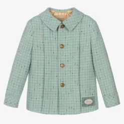 Gucci Boys Blue Damier Wool Check Jacket Clearance