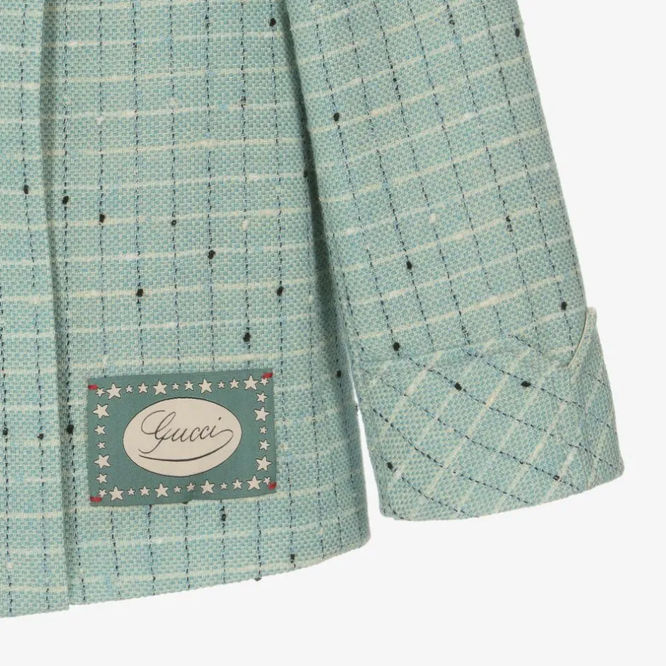 Gucci Boys Blue Damier Wool Check Jacket Clearance