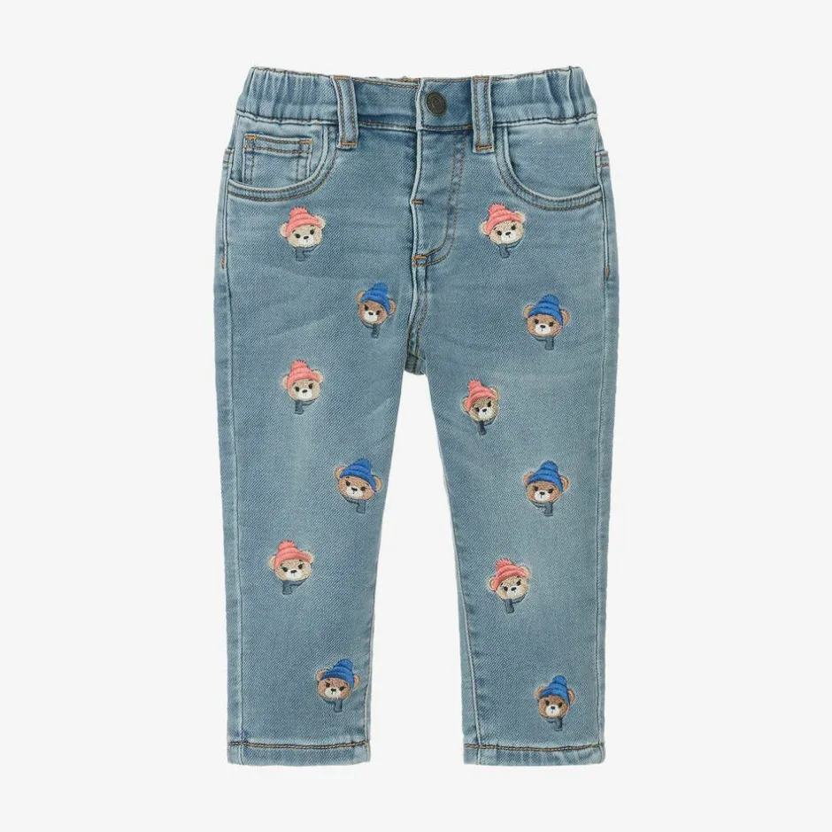 Monnalisa Boys Blue Denim Embroidered Bear Jeans Hot