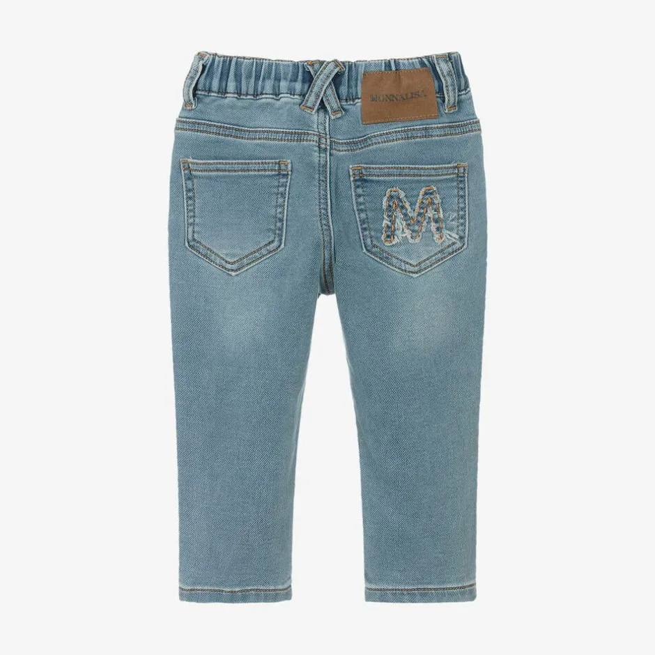 Monnalisa Boys Blue Denim Embroidered Bear Jeans Hot