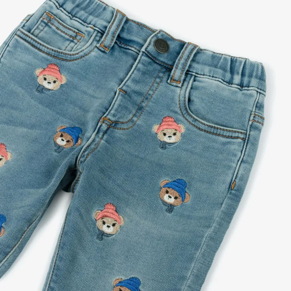 Monnalisa Boys Blue Denim Embroidered Bear Jeans Hot