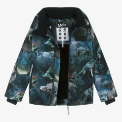 Molo Boys Blue Dinosaur Ski Jacket New