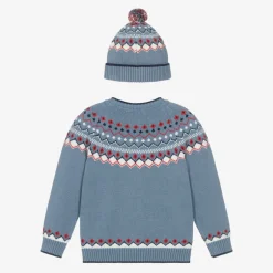 Dr. Kid Boys Blue Fair Isle Jumper & Hat Set New
