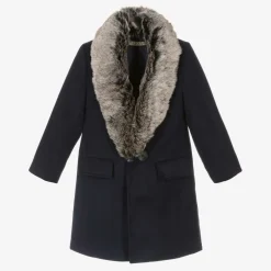 Romano Boys Blue Faux Fur Trim Coat Outlet
