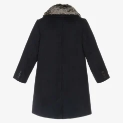 Romano Boys Blue Faux Fur Trim Coat Outlet