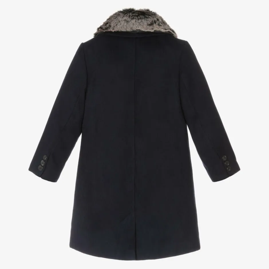 Romano Boys Blue Faux Fur Trim Coat Outlet
