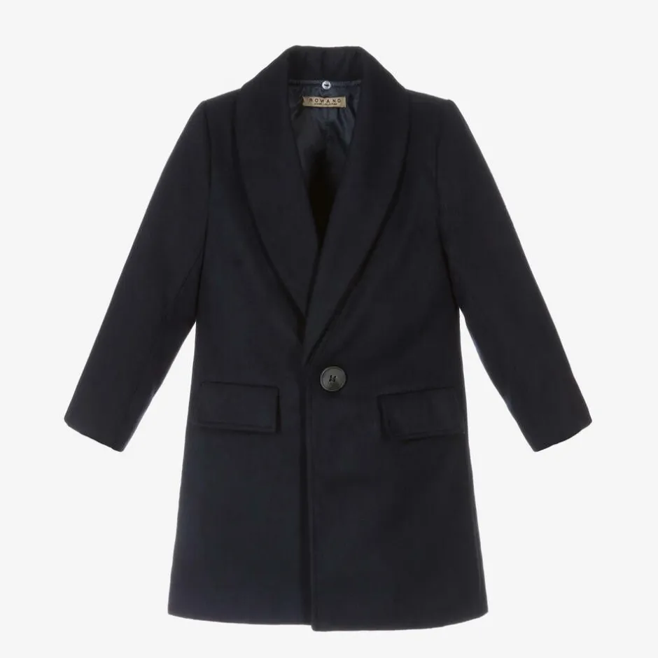 Romano Boys Blue Faux Fur Trim Coat Outlet