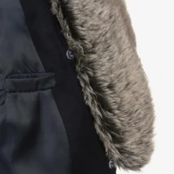 Romano Boys Blue Faux Fur Trim Coat Outlet