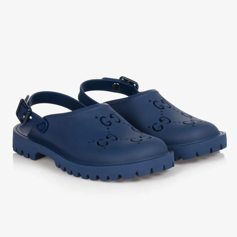 Gucci Boys Blue GG Logo Rubber Sandals Best