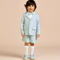 Beatrice amp; George Boys Blue Herringbone Cotton Shorts Suit Online