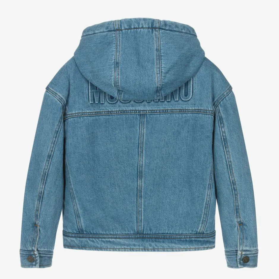 Moschino Kid-Teen Boys Blue Hooded Denim Jacket