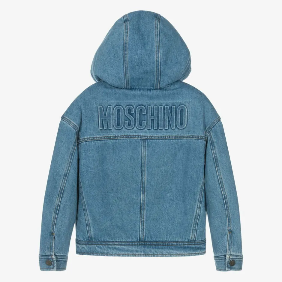 Moschino Kid-Teen Boys Blue Hooded Denim Jacket