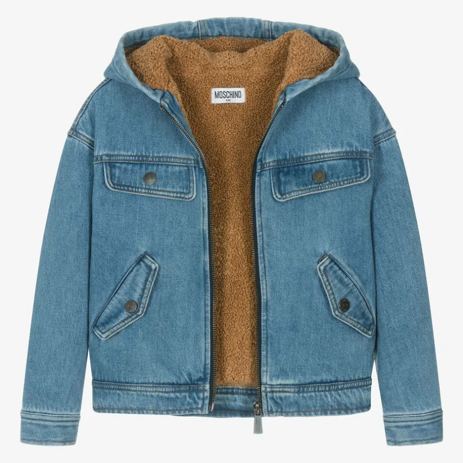 Moschino Kid-Teen Boys Blue Hooded Denim Jacket