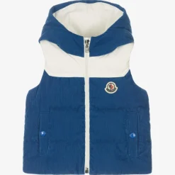 Moncler Enfant Boys Blue Hooded Down Gilet New