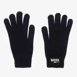 BOSS Boys Blue Knitted Gloves Clearance