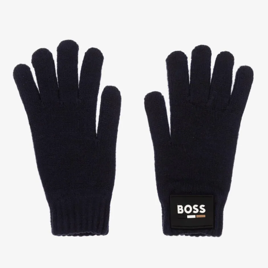BOSS Boys Blue Knitted Gloves Clearance