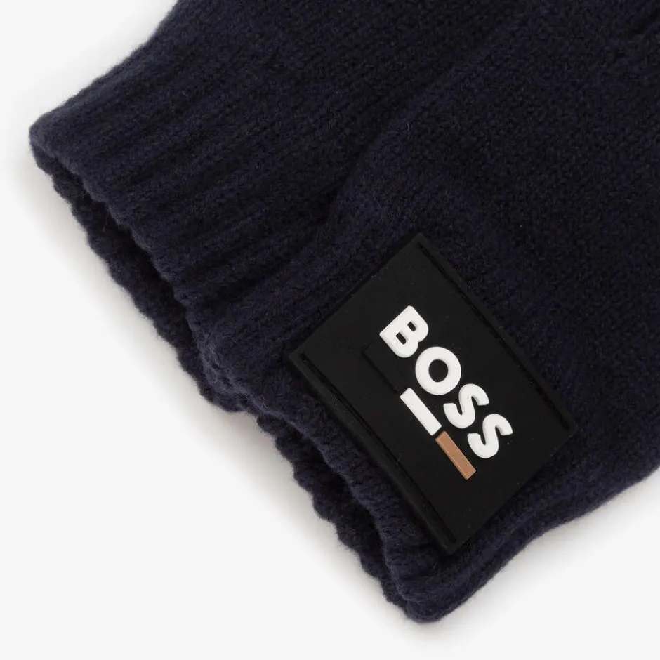 BOSS Boys Blue Knitted Gloves Clearance