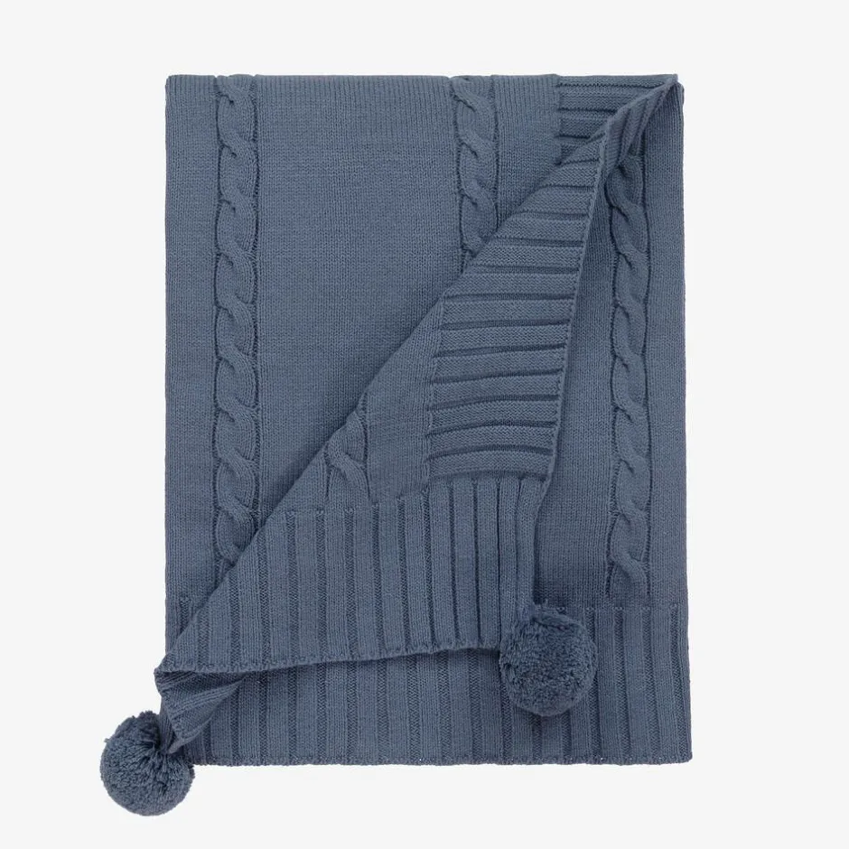 Dr. Kid Boys Blue Knitted Pom-Pom Blanket (92cm)