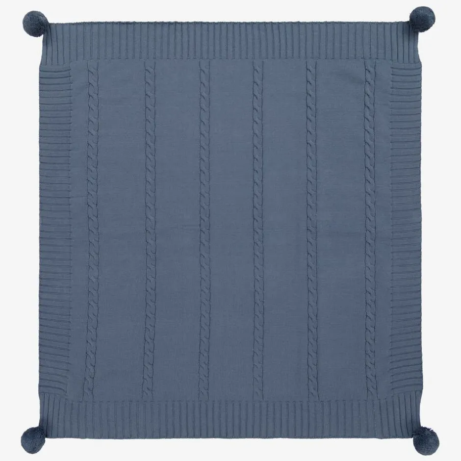 Dr. Kid Boys Blue Knitted Pom-Pom Blanket (92cm)