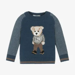 Dr. Kid Boys Blue Knitted Teddy Bear Sweater Best