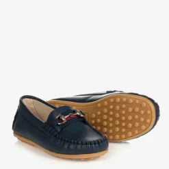 Childrens Classics Boys Blue Leather Moccasins Clearance