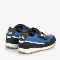 BOSS Boys Blue Leather Velcro Trainers Online