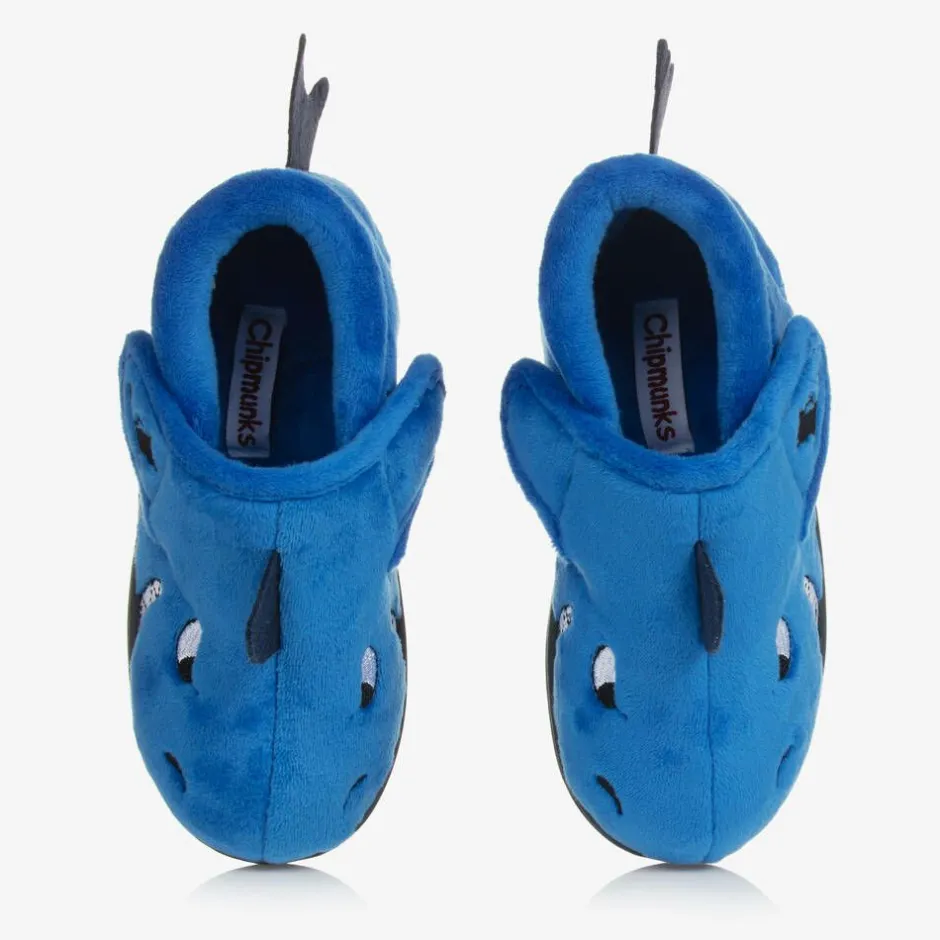 Chipmunks Boys Blue Shark Velcro Slippers