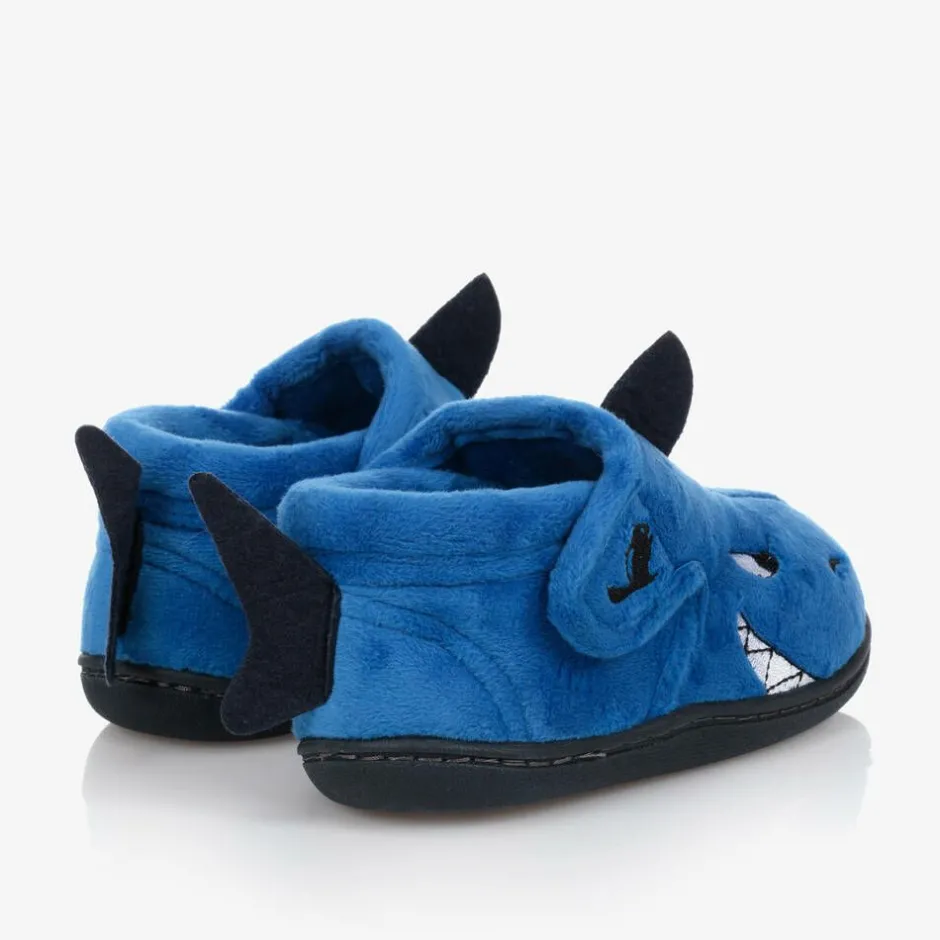 Chipmunks Boys Blue Shark Velcro Slippers