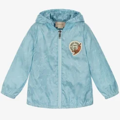 Gucci Boys Blue Star Double G Hooded Jacket New