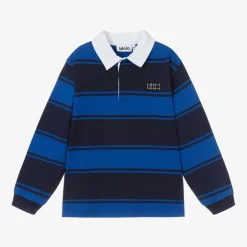 Molo Boys Blue Stripe Organic Cotton Rugby Shirt OceanBlue New