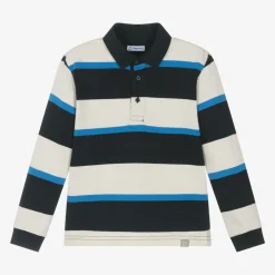 Mayoral Boys Blue Striped Cotton Polo Shirt Online