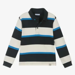 Mayoral Boys Blue Striped Cotton Polo Shirt Online