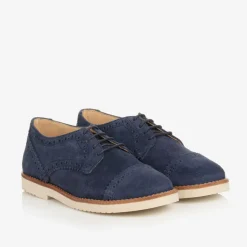 Childrens Classics Boys Blue Suede Leather Brogue Shoes Discount