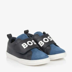 BOSS Boys Blue Suede Leather Trainers Outlet