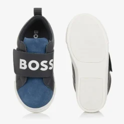 BOSS Boys Blue Suede Leather Trainers Outlet