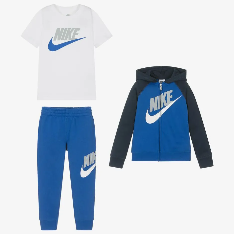 Nike Boys Blue Swoosh Tracksuit Set New
