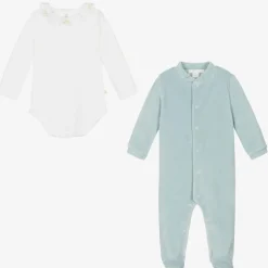 Marie-Chantal Boys Blue Velour Angel Wings Babygrow Set Discount