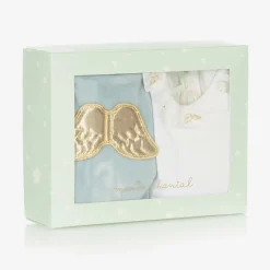 Marie-Chantal Boys Blue Velour Angel Wings Babygrow Set Discount