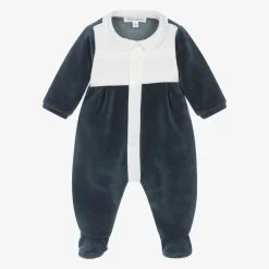 Tartine et Chocolat Boys Blue Velour Babygrow