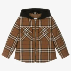Burberry Boys Brown Checked Padded Jacket DarkBirchBrown Clearance