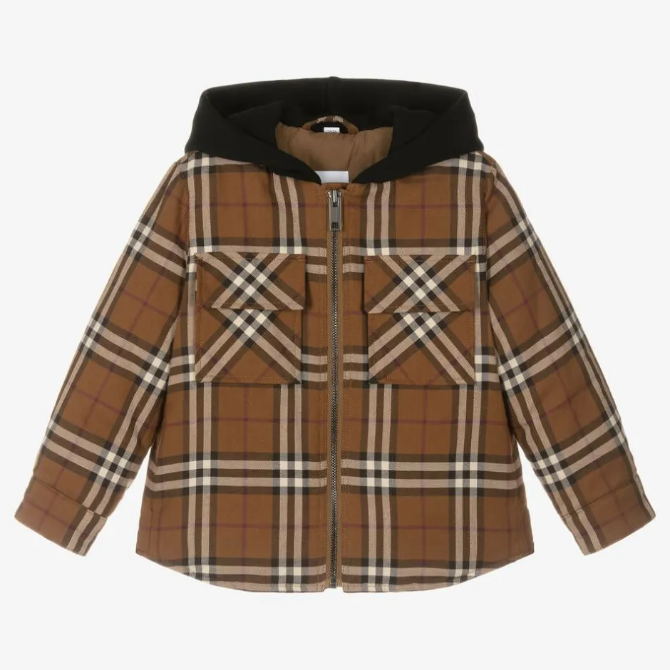 Burberry Boys Brown Checked Padded Jacket DarkBirchBrown Clearance