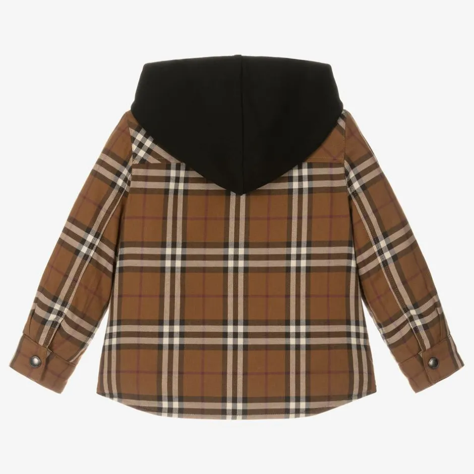Burberry Boys Brown Checked Padded Jacket DarkBirchBrown Clearance