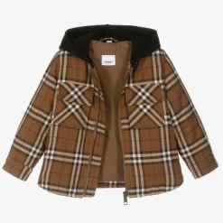 Burberry Boys Brown Checked Padded Jacket DarkBirchBrown Clearance