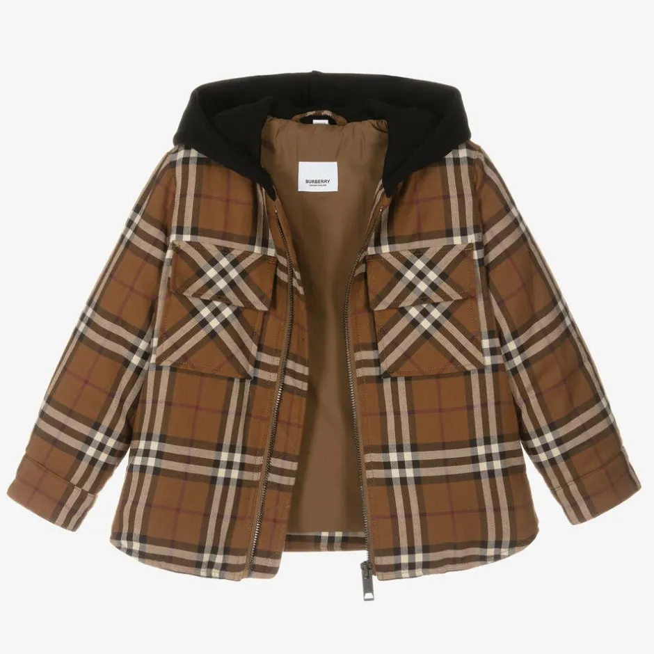 Burberry Boys Brown Checked Padded Jacket DarkBirchBrown Clearance