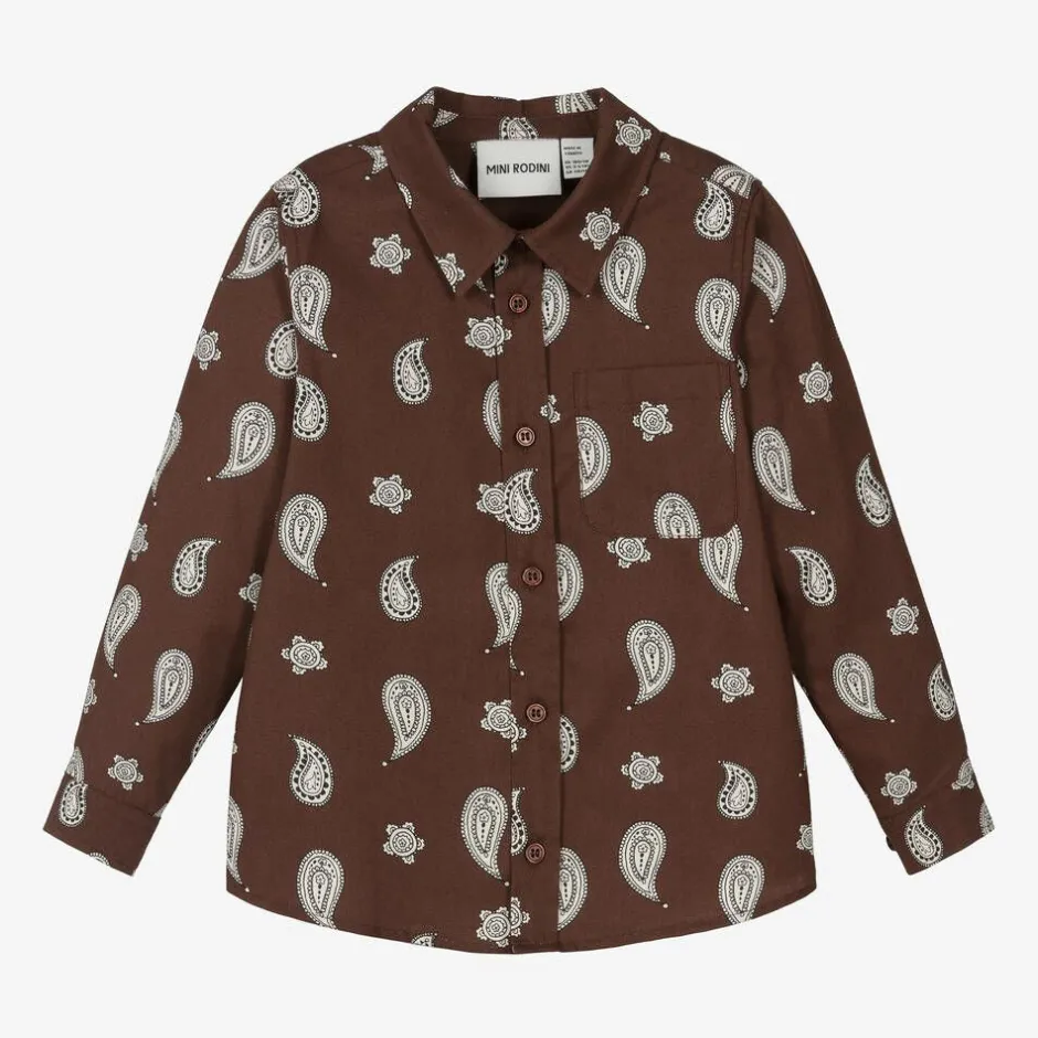 Mini Rodini Boys Brown Organic Cotton Paisley Shirt Sale