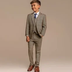 House of Cavani Boys Brown Tweed Albert Suit Outlet