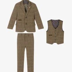 House of Cavani Boys Brown Tweed Albert Suit Outlet